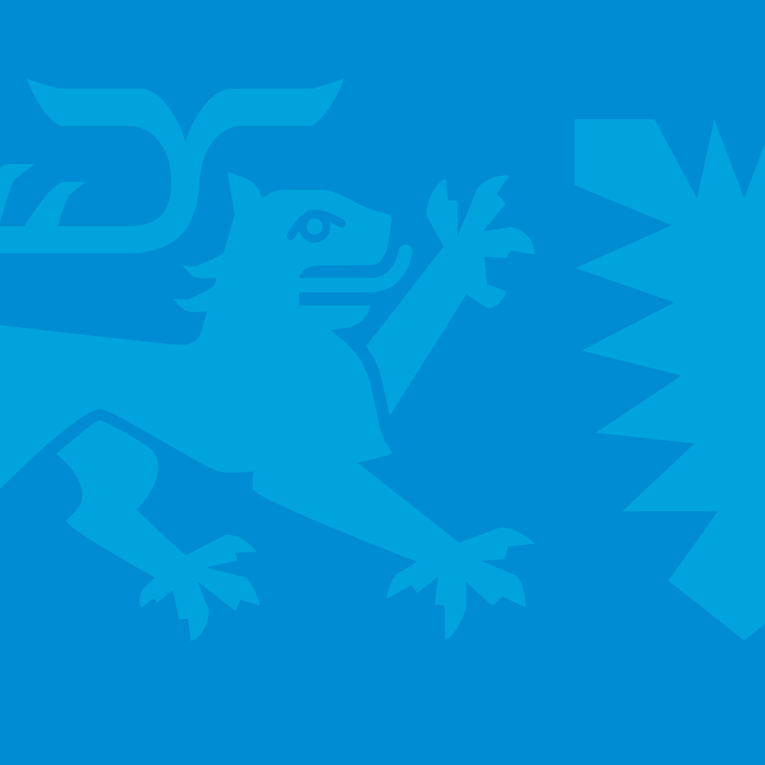 Das Wappen des Landes Schleswig-Holstein auf hell blauem Hintergrund. 